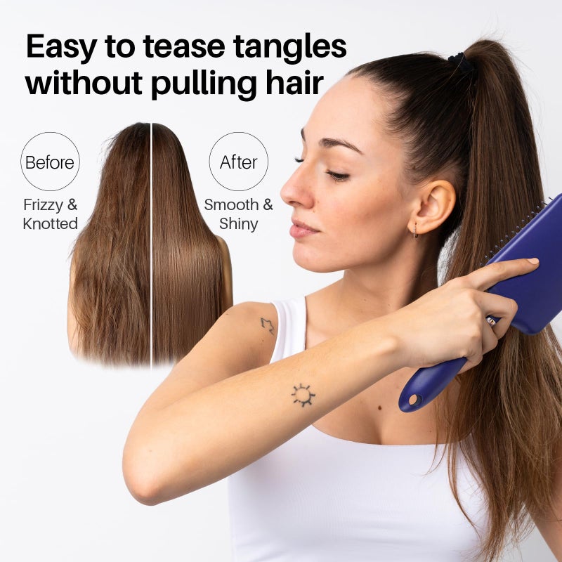 RHOS فرشاة شعر RHOS للنساء والرجال - فرشاة فك تشابك مع شعيرات نايلون للشعر الكثيف، المجعد، الرقيق، الطويل، الرطب والجاف - فرشاة مربعة مريحة لفك التشابك، والتنعيم (1 عبوة - بنفسجي) - Image 2