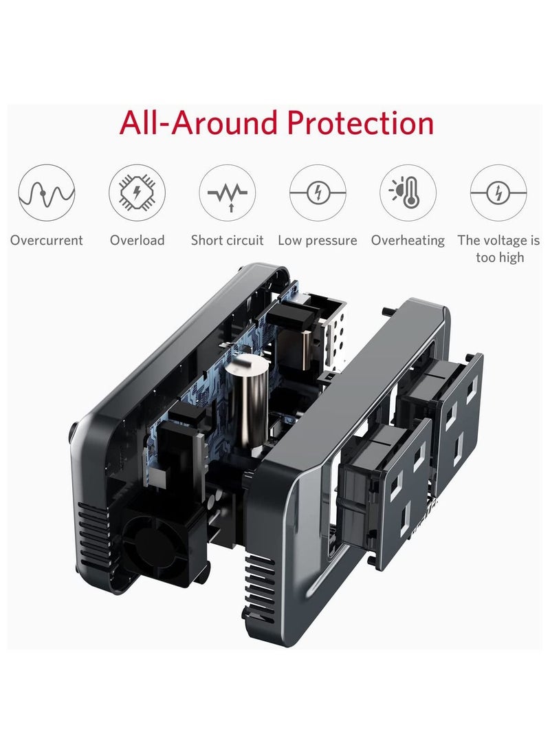LOVNOV - 200W Power Inverter DC 12V to 220V AC Car Charger Adapter with 2 Universal Socket and 4 USB Ports Switch LCD Display - Image 1