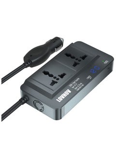 200W Power Inverter DC 12V to 220V AC Car Charger Adapter with 2 Universal Socket and 4 USB Ports Switch LCD Display
