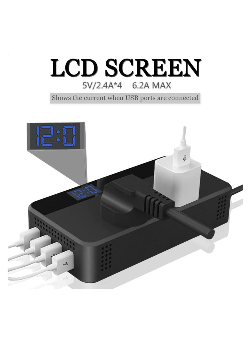LOVNOV - 200W Power Inverter DC 12V to 220V AC Car Charger Adapter with 2 Universal Socket and 4 USB Ports Switch LCD Display - Image 1