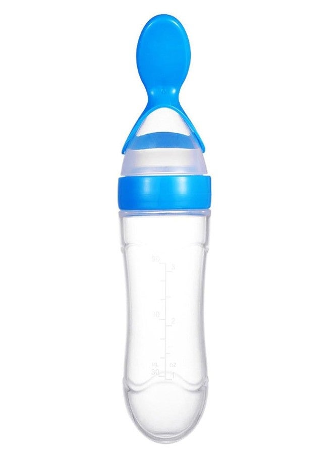 Miracle Moms Baby Silicone Squeeze Feeder Bottle with Spoon/Toddler Safe Silicone Squeeze Feeding Spoon Milk Cereal Bottle Baby Training Feeder/Fruit Feeder (Blue) - Image 1