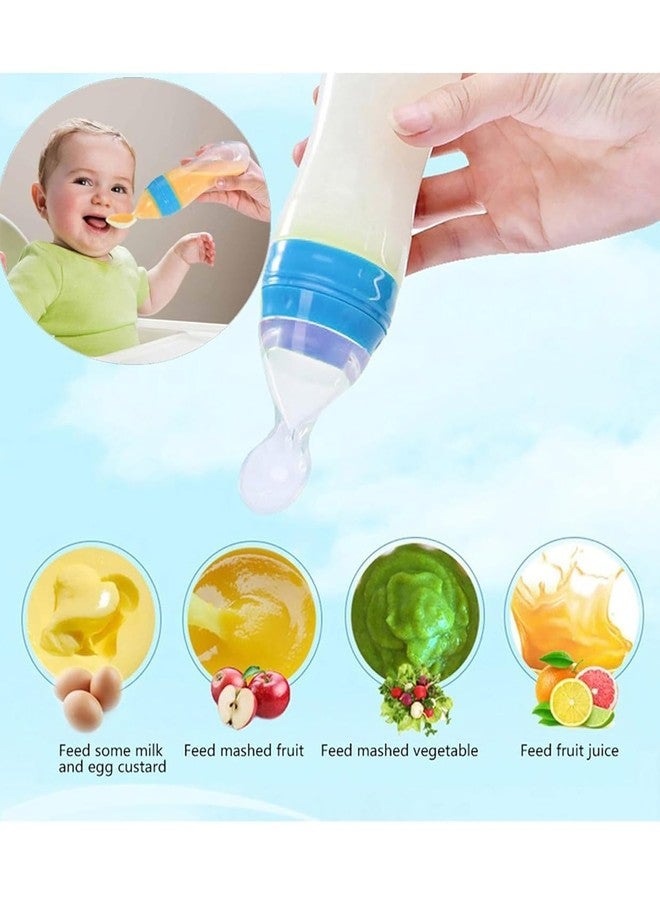 Miracle Moms Baby Silicone Squeeze Feeder Bottle with Spoon/Toddler Safe Silicone Squeeze Feeding Spoon Milk Cereal Bottle Baby Training Feeder/Fruit Feeder (Blue) - Image 4