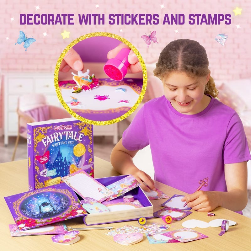 GirlZone Princess Stationery Set - 45-Piece Fairytale Letter Writing Set, Multicolor Note Paper with Fairies & Fairy Letters & Envelopes, Stampers & Stickers - Image 3