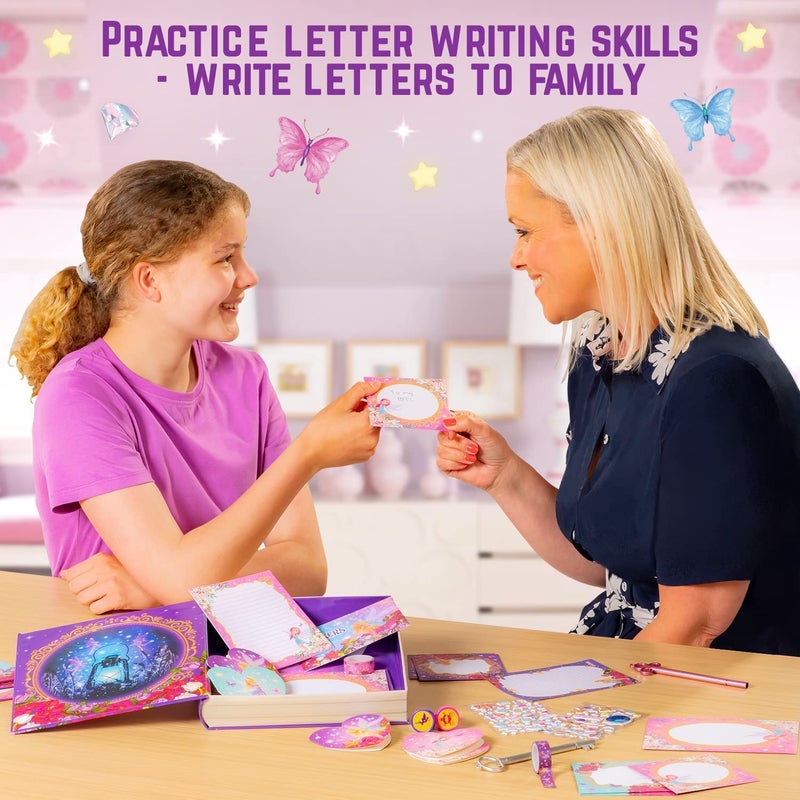 GirlZone Princess Stationery Set - 45-Piece Fairytale Letter Writing Set, Multicolor Note Paper with Fairies & Fairy Letters & Envelopes, Stampers & Stickers - Image 4