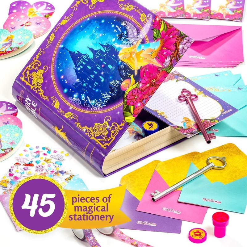 GirlZone Princess Stationery Set - 45-Piece Fairytale Letter Writing Set, Multicolor Note Paper with Fairies & Fairy Letters & Envelopes, Stampers & Stickers - Image 2