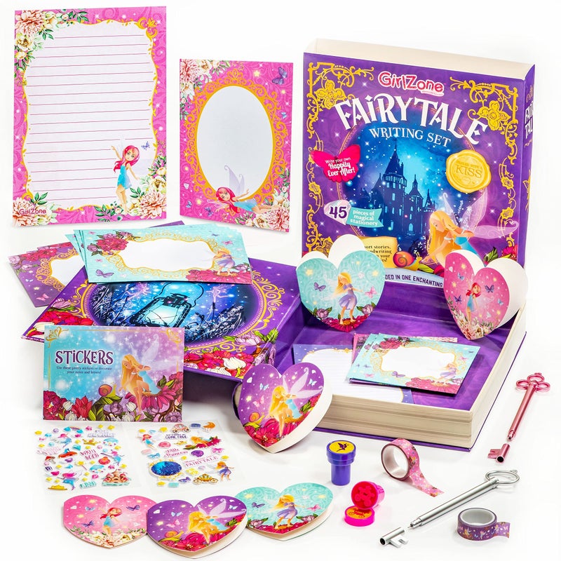 GirlZone Princess Stationery Set - 45-Piece Fairytale Letter Writing Set, Multicolor Note Paper with Fairies & Fairy Letters & Envelopes, Stampers & Stickers - Image 1