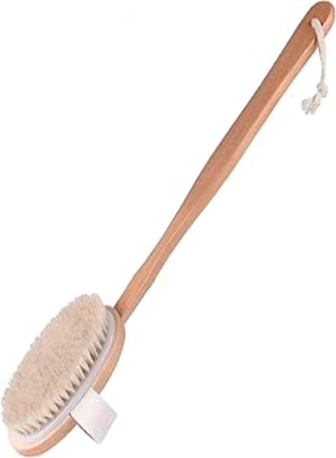 Body Brush - Effortless Dry or Wet Skin Exfoliation with Long Wood Handle for Back and Body Cleansing (1PCS)
