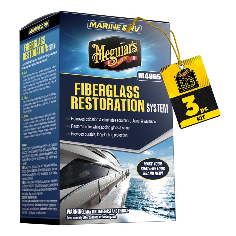 Meguiar's Meguiarâ€™s Marine/RV Fiberglass Restoration System, M4965, 3-Piece Fiberglass Repair Kit with Oxidation Remover, High-Gloss Boat Polish and Wax, Christmas Gift Ideas for Car Dads - Image 1