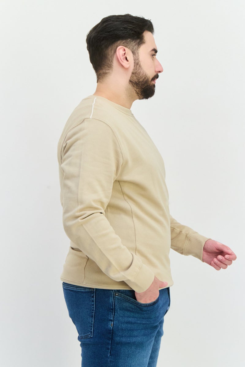 Sorbino Men Crew Neck Long Sleeve Textured Sweatshirt, Beige - Image 2