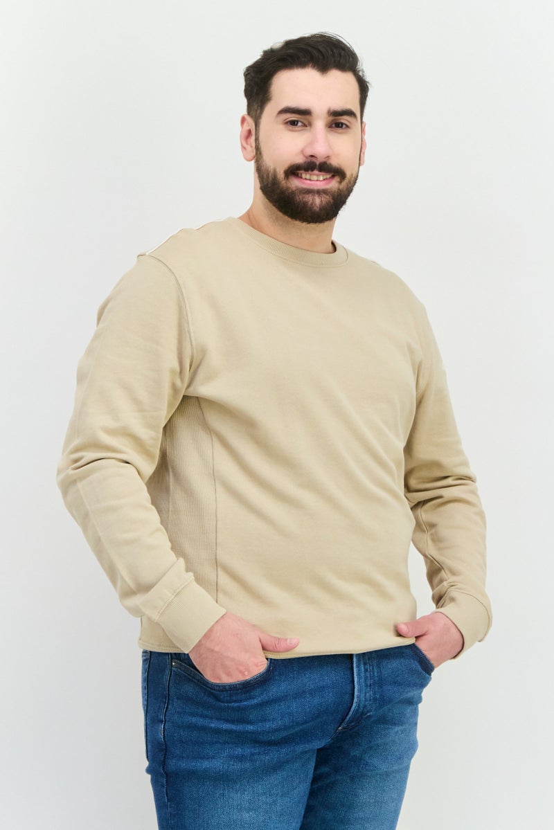 Sorbino Men Crew Neck Long Sleeve Textured Sweatshirt, Beige - Image 1