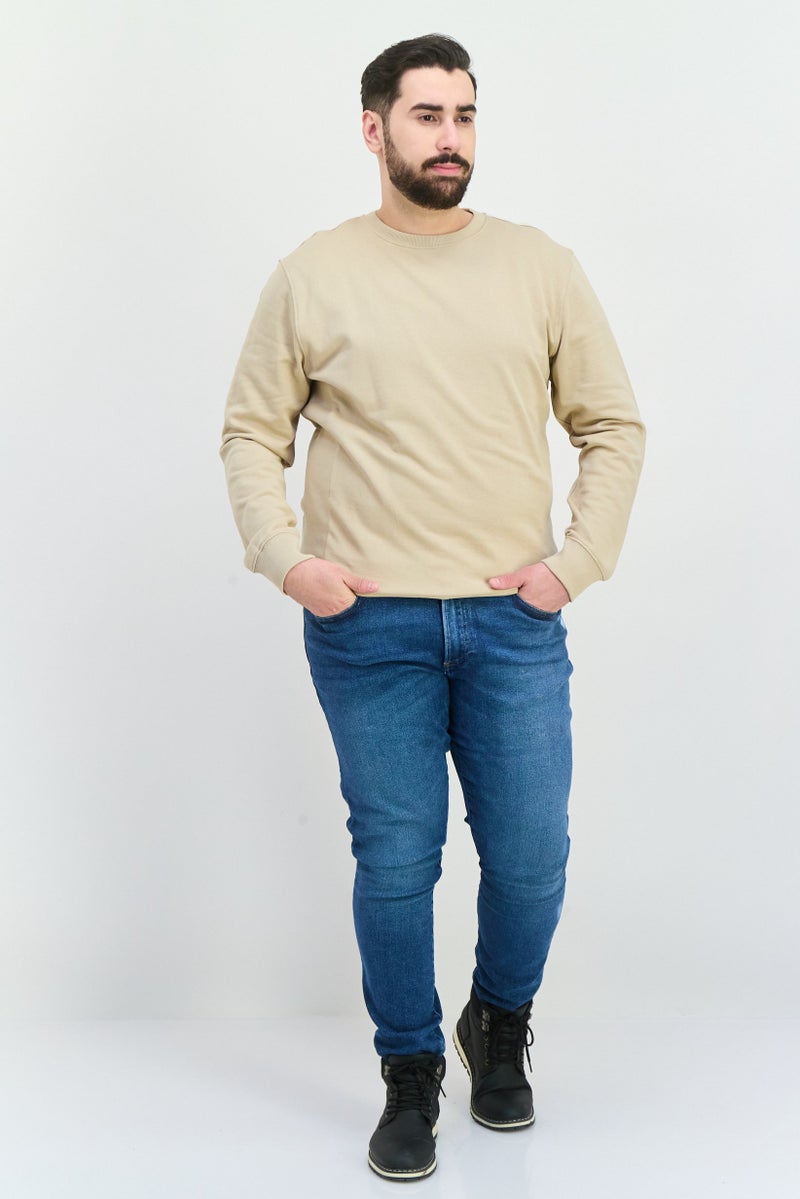 Sorbino Men Crew Neck Long Sleeve Textured Sweatshirt, Beige - Image 4