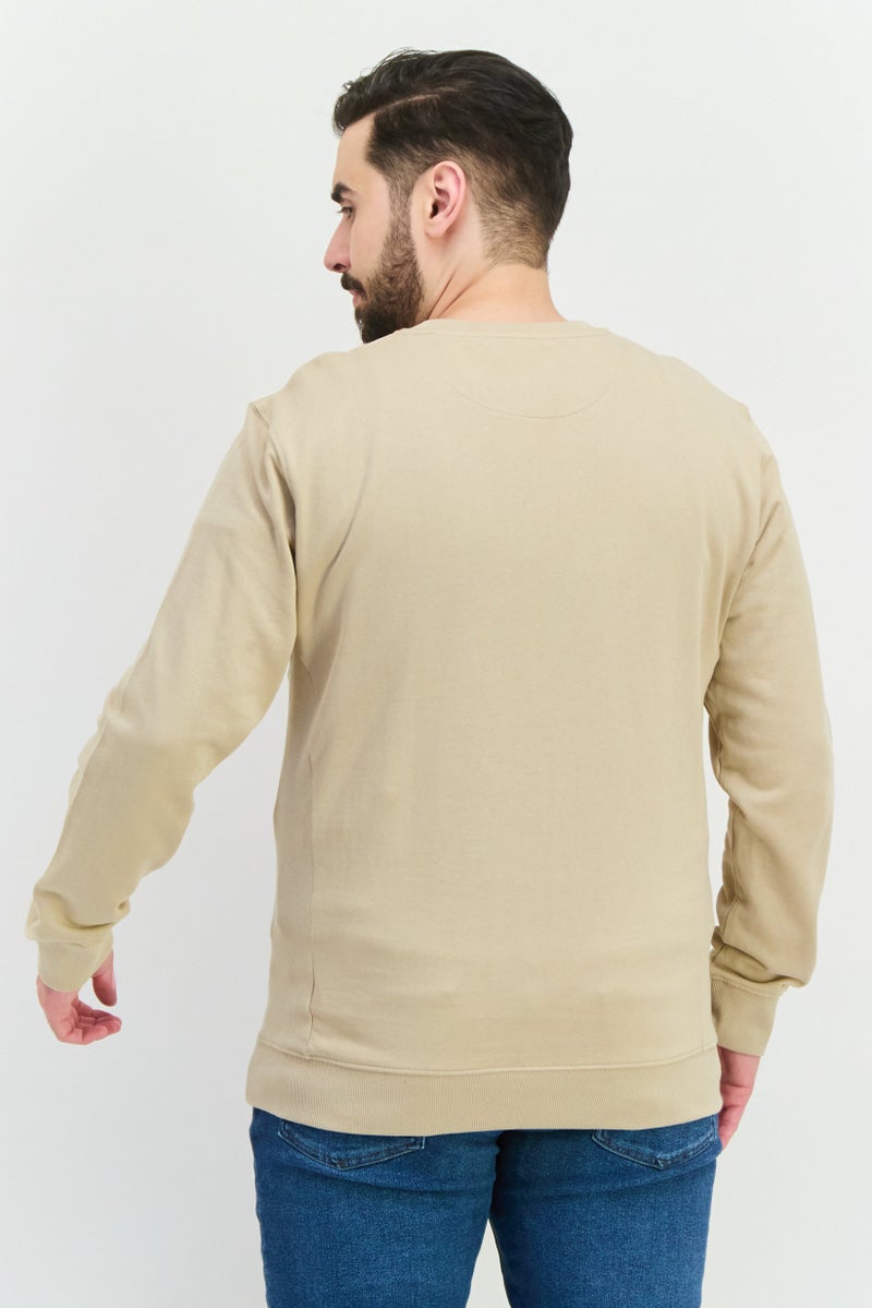 Sorbino Men Crew Neck Long Sleeve Textured Sweatshirt, Beige - Image 3