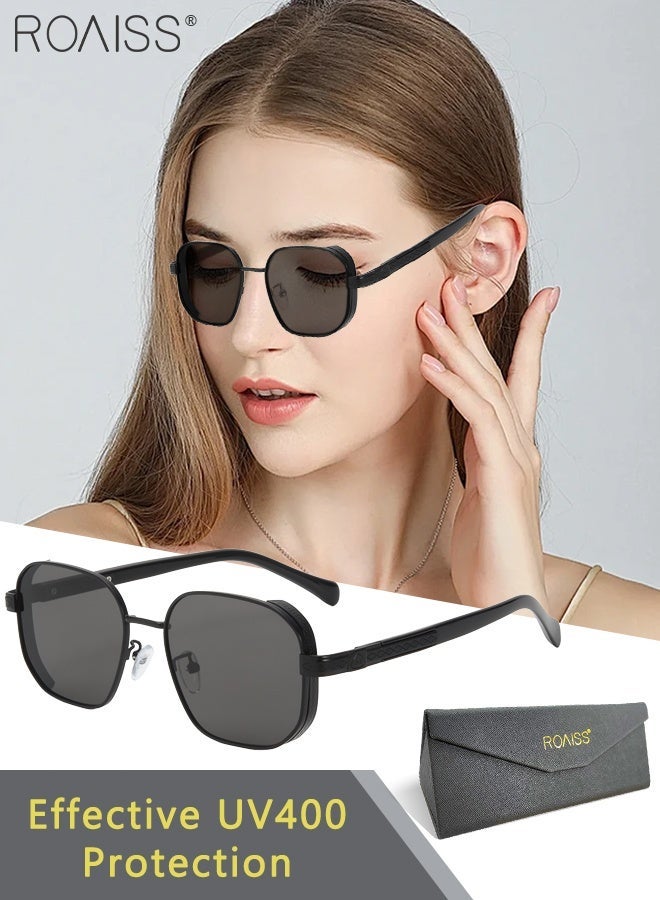 roaiss Retro Sunglasses for Women Men UV400 Protection Glasses with Vintage Polarized Alloy Frame, Fashion Anti-Glare Sun Shades for Driving, Fishing, Traveling, Black - Image 1