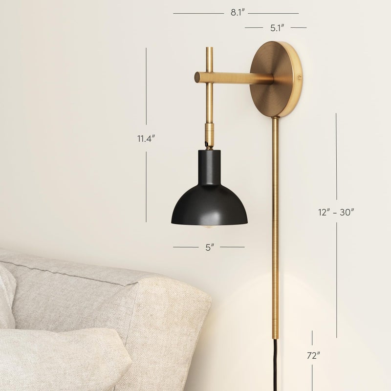 Nathan James Tamlin Wall Light Fixture, Wall Mounted 1-Light Lamp, Plugin Sconce with On/Off Switch for Living Room, Reading Nook or Bedroom, Vintage Brass/Matte Black - Image 4