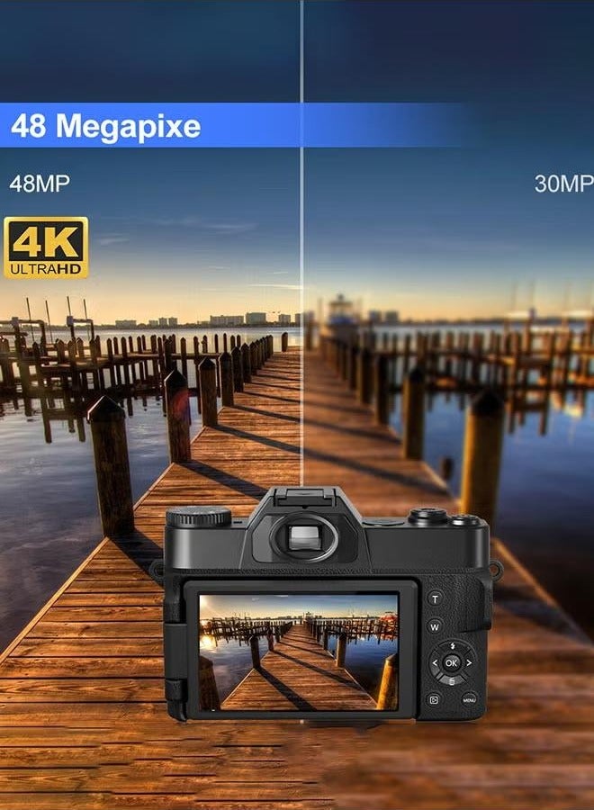 شو وو كاميرا رقمية 4K بدقة 75 ميجابكسل وتقريب رقمي 16X وشاشة 3 بوصات قابلة للطي وكاميرا ويب WiFi وكاميرا فيديو احترافية صغيرة الحجم للتصوير الفوتوغرافي القديم  - Image 4