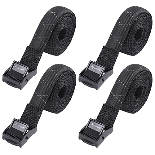Ayaport Lashing Straps with Buckles (Add Stretch Part - Designed for Tighter) Adjustable Cam Buckle Tie Down Cinch Strap for Packing Black 4 Pack - Image 1