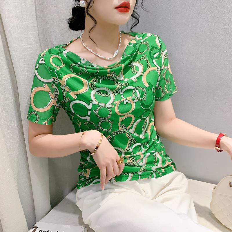 European Printed Mesh T-Shirt For Summer 2023 Women'S Short-Sleeved All-Match Fashion Top For Hair - Image 1