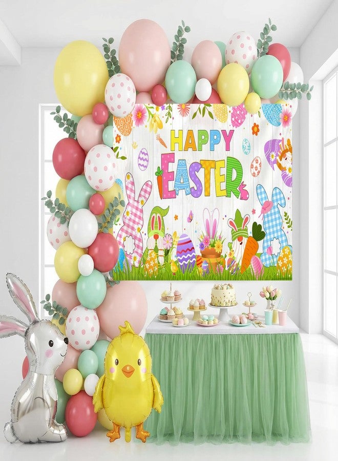 Mocsicka Happy Easter Banner Backdrop Spring Bunny Rabbit White Rustic Wooden Wall Photo Banner Easter Eggs Hunt Party Decorations Background Photo Booth Props 70.8 x 43.3 Inch - Image 2