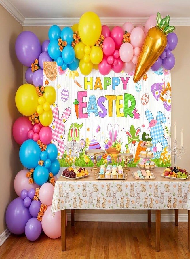 Mocsicka Happy Easter Banner Backdrop Spring Bunny Rabbit White Rustic Wooden Wall Photo Banner Easter Eggs Hunt Party Decorations Background Photo Booth Props 70.8 x 43.3 Inch - Image 4