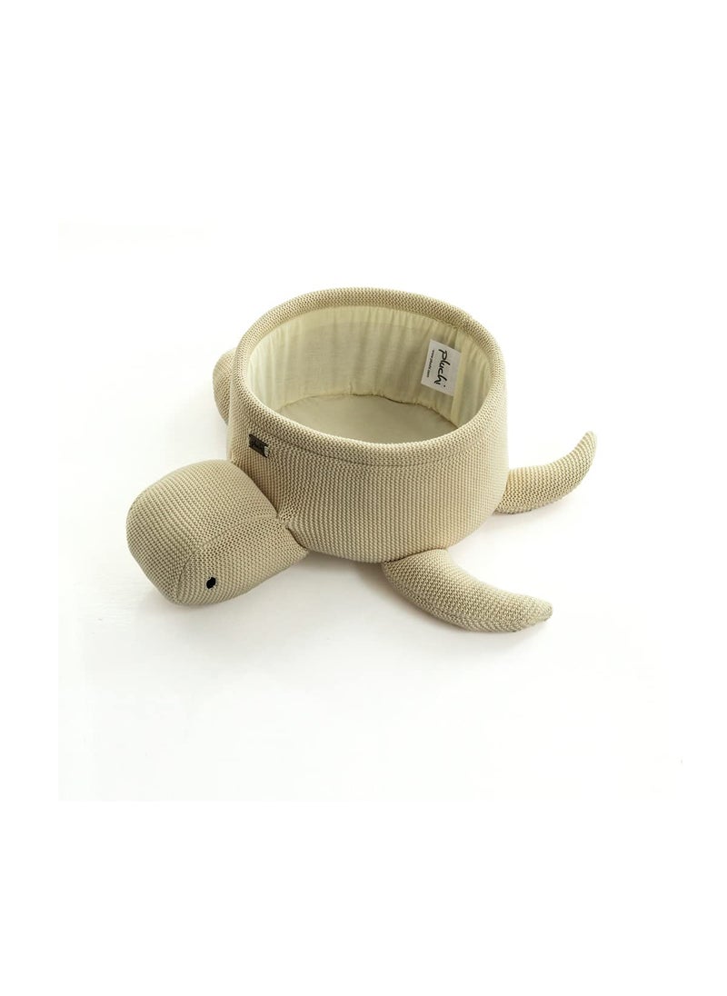 Pluchi Pluchi Turtle - Natural Color Cotton Knitted Basket for Home Decor, 45 Cm x 45 Cm x 10 Cm  - Image 4