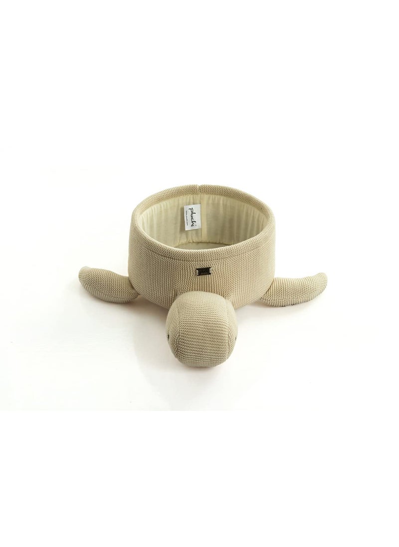 Pluchi Pluchi Turtle - Natural Color Cotton Knitted Basket for Home Decor, 45 Cm x 45 Cm x 10 Cm  - Image 1