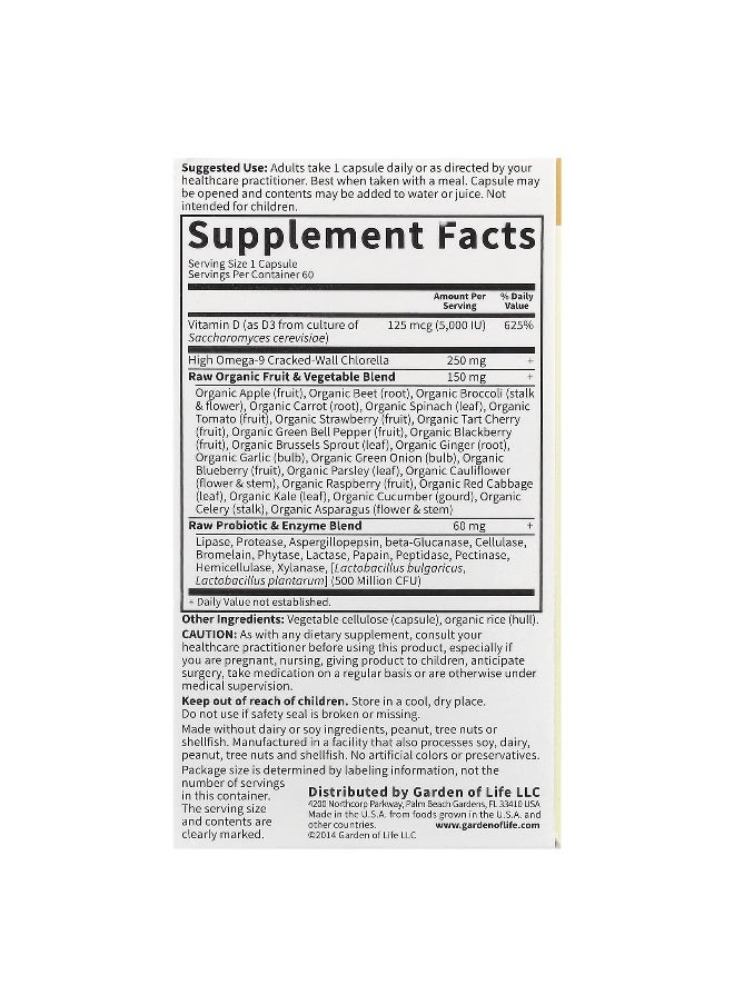 Garden of Life Garden of Life, Vitamin Code®, RAW D3™, 125 mcg (5,000 IU), 60 Vegetarian Capsules  - Image 2