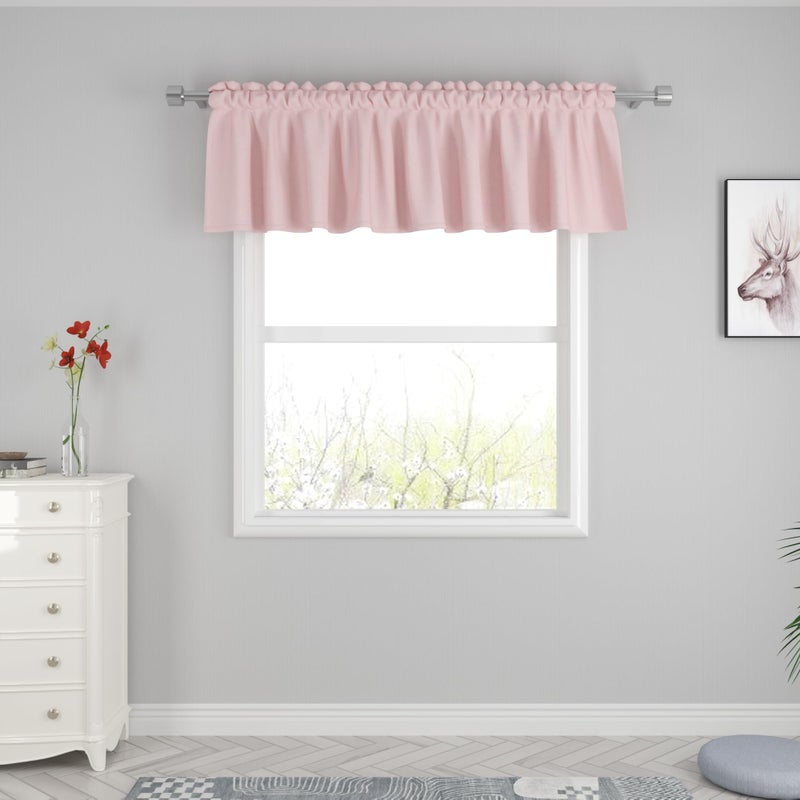 UPOPO Pink Valance Curtains 18 inches Long Linen Textured Curtain Valance Toppers Kitchen Short Small Mini Little Living Room Bedroom Window Curtain Valances 1 Panel Rod Pocket 54"x18" - Image 1