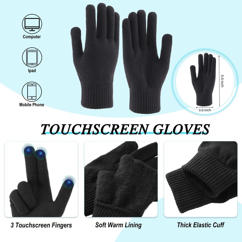 Connectyle Men's Warm Winter Hat Scarf and Touchscreen Gloves Set for Cold Weather Fleece Lined Knit Beanie Neck Scarf Black - Image 4