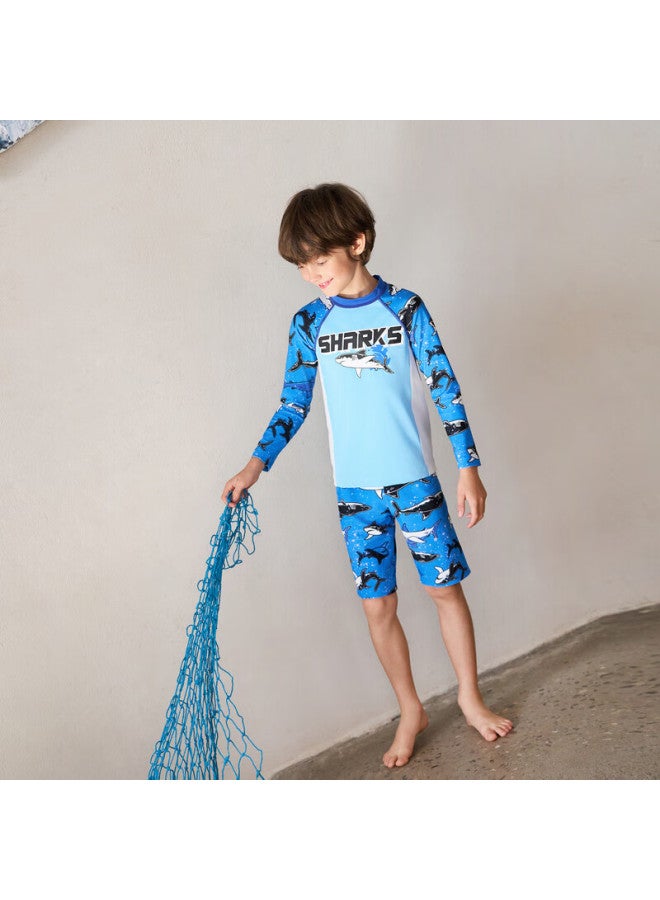 Aimer Kids Boys' Seaside Resort Hot Springs One-piece Chlorine-resistant Swimwear Dress Class A Water Shark - Swim Trunks + Swim Cap 160 - Image 5