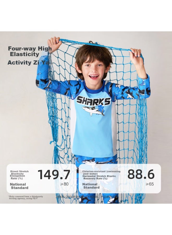 Aimer Kids Boys' Seaside Resort Hot Springs One-piece Chlorine-resistant Swimwear Dress Class A Water Shark - Swim Trunks + Swim Cap 160 - Image 2