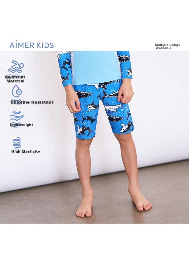 Aimer Kids Boys' Seaside Resort Hot Springs One-piece Chlorine-resistant Swimwear Dress Class A Water Shark - Swim Trunks + Swim Cap 160 - Image 1