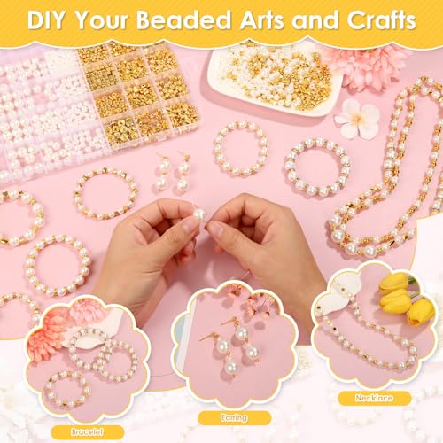 shynek 1352 Piece Gold Spacer and Pearl Beads for Bracelets, Assorted Gold and Pearl Beads for Jewelry Making - Image 5