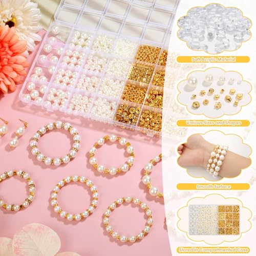 shynek 1352 Piece Gold Spacer and Pearl Beads for Bracelets, Assorted Gold and Pearl Beads for Jewelry Making - Image 4