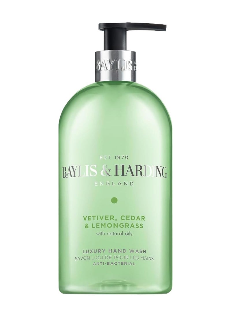 Baylis & Harding - Baylis & Harding Signature Vetiver, Cedar & Lemongrass Anti-Bacterial Hand Wash 500ml | Natural Oils | Kills 99.9% of Bacteria | Woody & Aromatic Fragrance | Vegan - Image 1