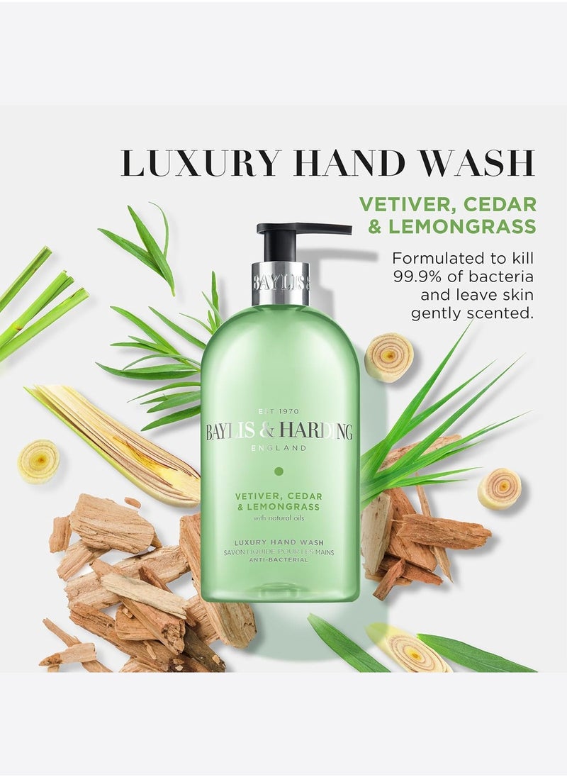 Baylis & Harding - Baylis & Harding Signature Vetiver, Cedar & Lemongrass Anti-Bacterial Hand Wash 500ml | Natural Oils | Kills 99.9% of Bacteria | Woody & Aromatic Fragrance | Vegan - Image 1