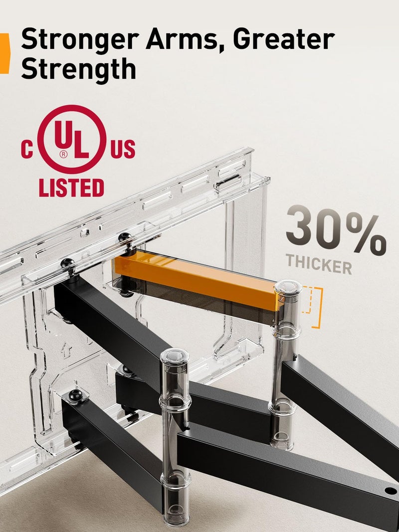Perlegear UL Listed Full Motion TV Wall Mount for 42-85 inch TVs up to 132 lbs, TV Mount with Dual Articulating Arms, Tool-Free Tilt, Swivel, Extension, Leveling, Max VESA 600x400mm, 16" Studs, PGLF8 - Image 3