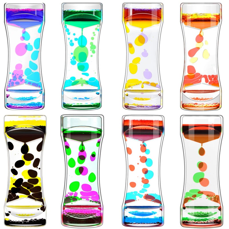 FKYTION Liquid Motion Bubbler Timer Pack of 8 Great Desktop Colorful Hourglass Liquid Bubbler Small Calming Relaxing Toys Sensory Anxiety Autism ADHD Fidget Toys - Image 3