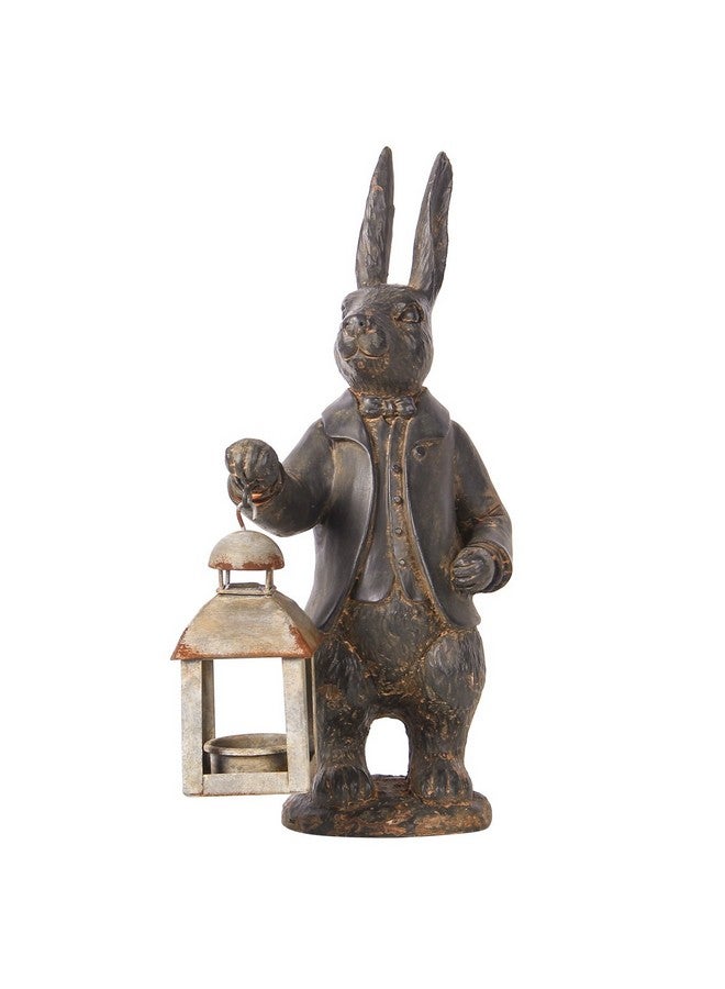 NIKKY HOME NIKKY HOME Easter Bunny Decorations - Vintage Metal Tealight Candle Lantern Holder Rabbit Resin Sculpture Bunny Figurine  - Image 1