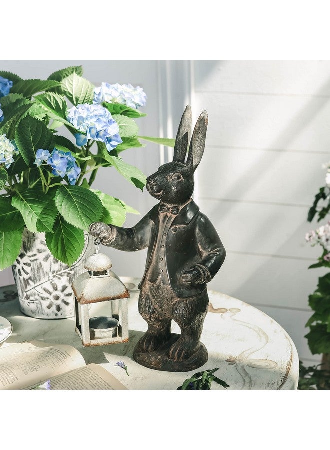 NIKKY HOME NIKKY HOME Easter Bunny Decorations - Vintage Metal Tealight Candle Lantern Holder Rabbit Resin Sculpture Bunny Figurine  - Image 4