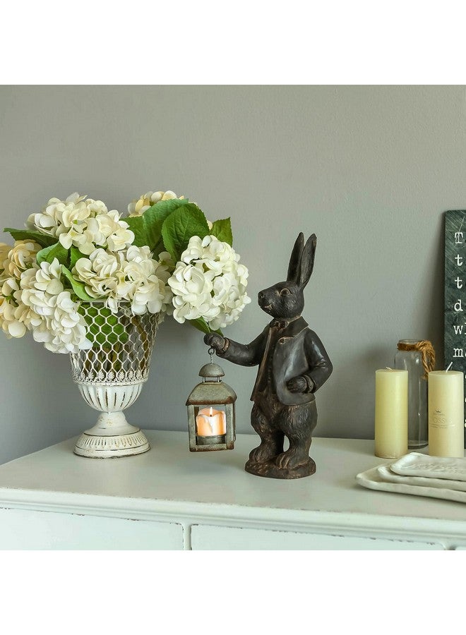 NIKKY HOME NIKKY HOME Easter Bunny Decorations - Vintage Metal Tealight Candle Lantern Holder Rabbit Resin Sculpture Bunny Figurine  - Image 3
