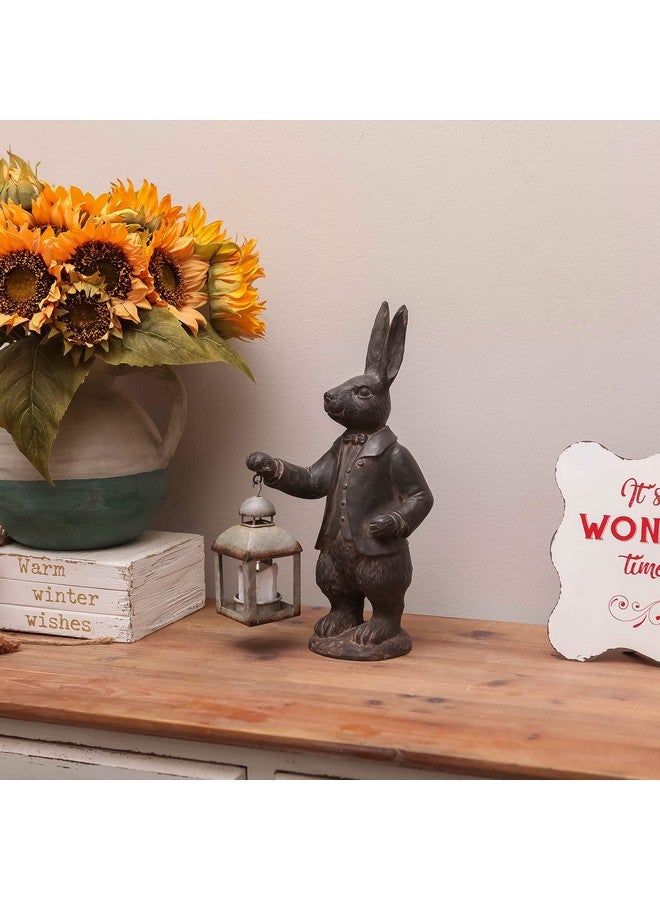 NIKKY HOME NIKKY HOME Easter Bunny Decorations - Vintage Metal Tealight Candle Lantern Holder Rabbit Resin Sculpture Bunny Figurine  - Image 2