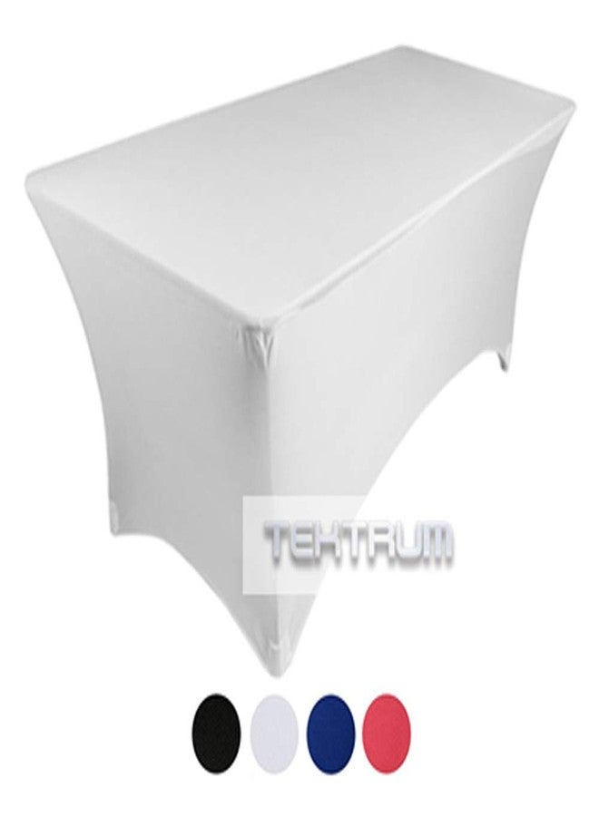 Tektrum 8 ft Long Rectangular Stretch Tablecloth, Spandex Jacket Cover, Tight Fit Linen-Fitted Table Cover For Trade Show, DJ, Wedding, Party, Banquet, Event, Kiosk, Vendor - Premium Fabric (White) - Image 3
