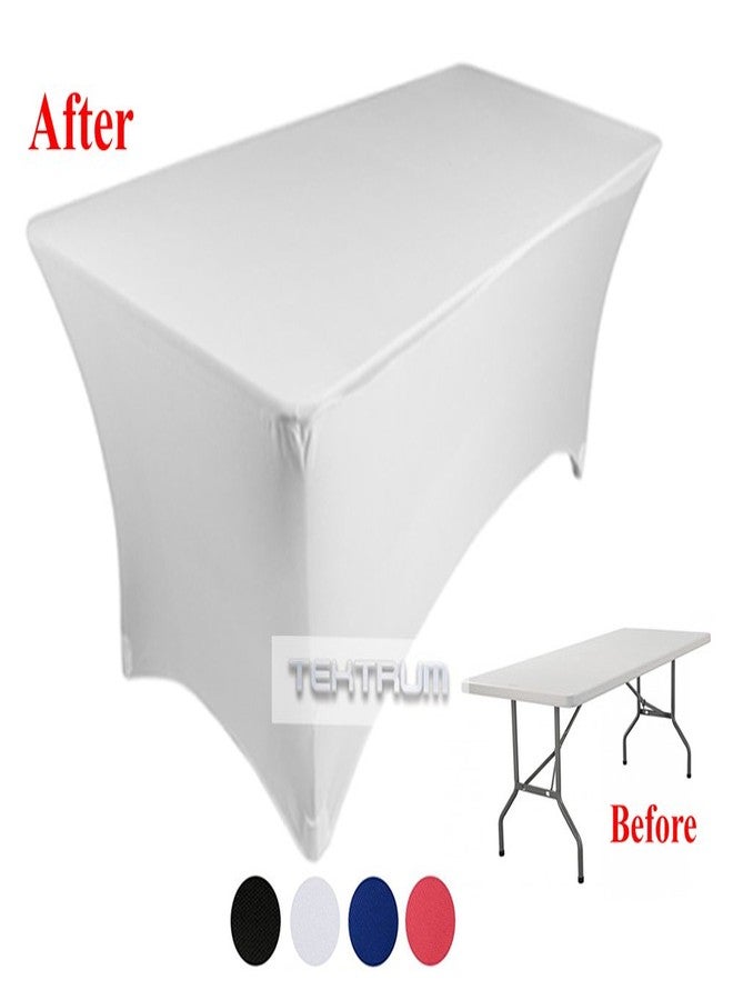 Tektrum 8 ft Long Rectangular Stretch Tablecloth, Spandex Jacket Cover, Tight Fit Linen-Fitted Table Cover For Trade Show, DJ, Wedding, Party, Banquet, Event, Kiosk, Vendor - Premium Fabric (White) - Image 5