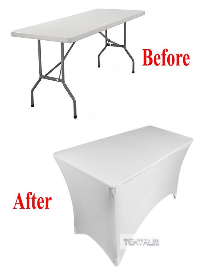 Tektrum 8 ft Long Rectangular Stretch Tablecloth, Spandex Jacket Cover, Tight Fit Linen-Fitted Table Cover For Trade Show, DJ, Wedding, Party, Banquet, Event, Kiosk, Vendor - Premium Fabric (White) - Image 2