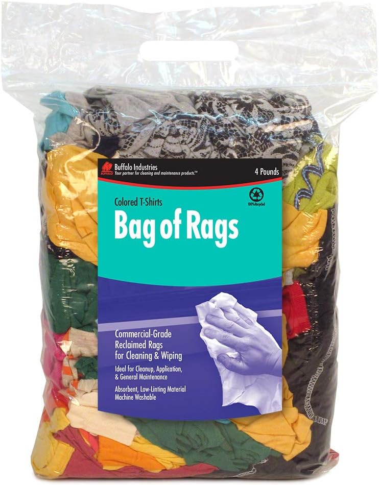 Buffalo Industries (10080PB) Recycled Multicolored T-Shirt Cloth Rags, 4 lb. bag, All-Purpose Rag for Cleaning, Paint Spills and Cleanup, Staining, Polishing, Dusting, Made from Recycled Materials - Image 2
