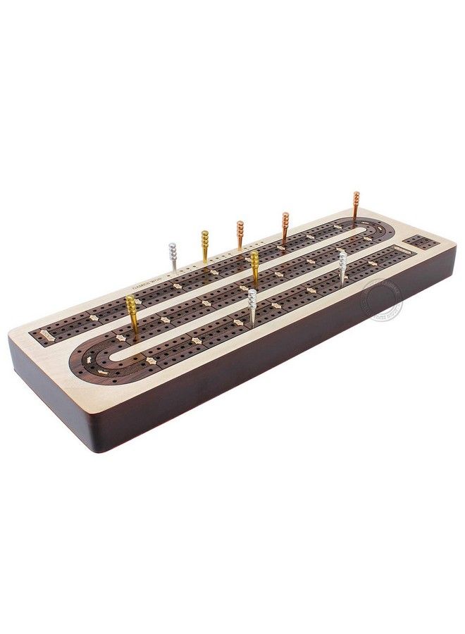 هاوس أوف كريبيدج 3 مسار لوح cribbage مستمر مرصع بخشب الورد القيقب الحجم: 12.5 بوصة درج تخزين لأوتد Cribbage - Image 5