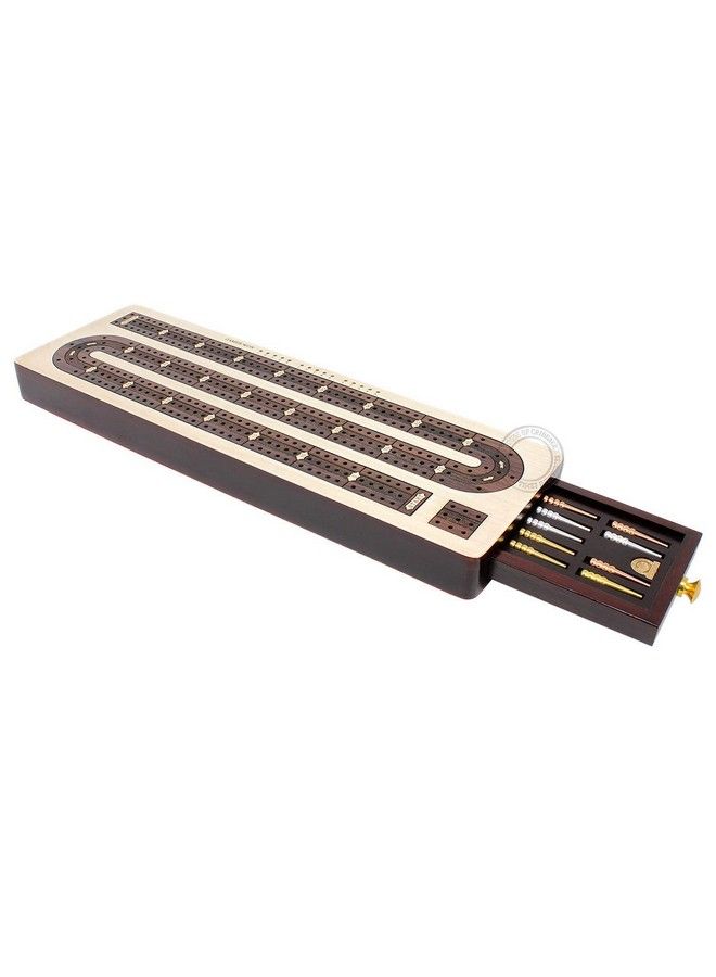 هاوس أوف كريبيدج 3 مسار لوح cribbage مستمر مرصع بخشب الورد القيقب الحجم: 12.5 بوصة درج تخزين لأوتد Cribbage - Image 4