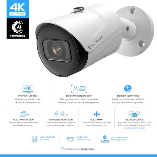 Amcrest 4K 8MP IP POE Camera UltraHD Outdoor Bullet 3840x2160 98ft NightVision 125 FOV IP67 MicroSD 256GB Human Vehicle Detection Tripwire Intrusion IP8M2496EWAIV3 - Image 3