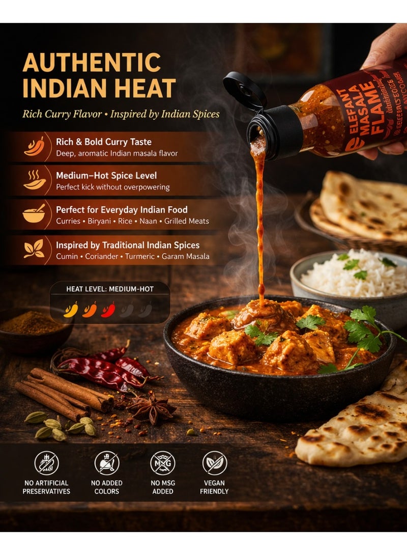Elefant Masala Flame Indian Curry Hot Sauce 100ml Medium Hot No Preservatives Made in UAE - Image 3