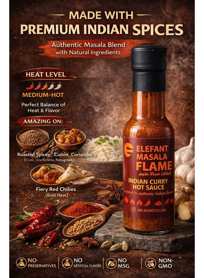 Elefant Masala Flame Indian Curry Hot Sauce 100ml Medium Hot No Preservatives Made in UAE - Image 4
